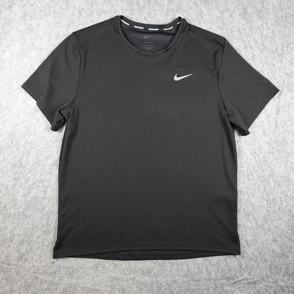 Nike Shirt Mens Medium Black Dri Fit Running Short Sleeve Swoosh DV9315 010 Tee